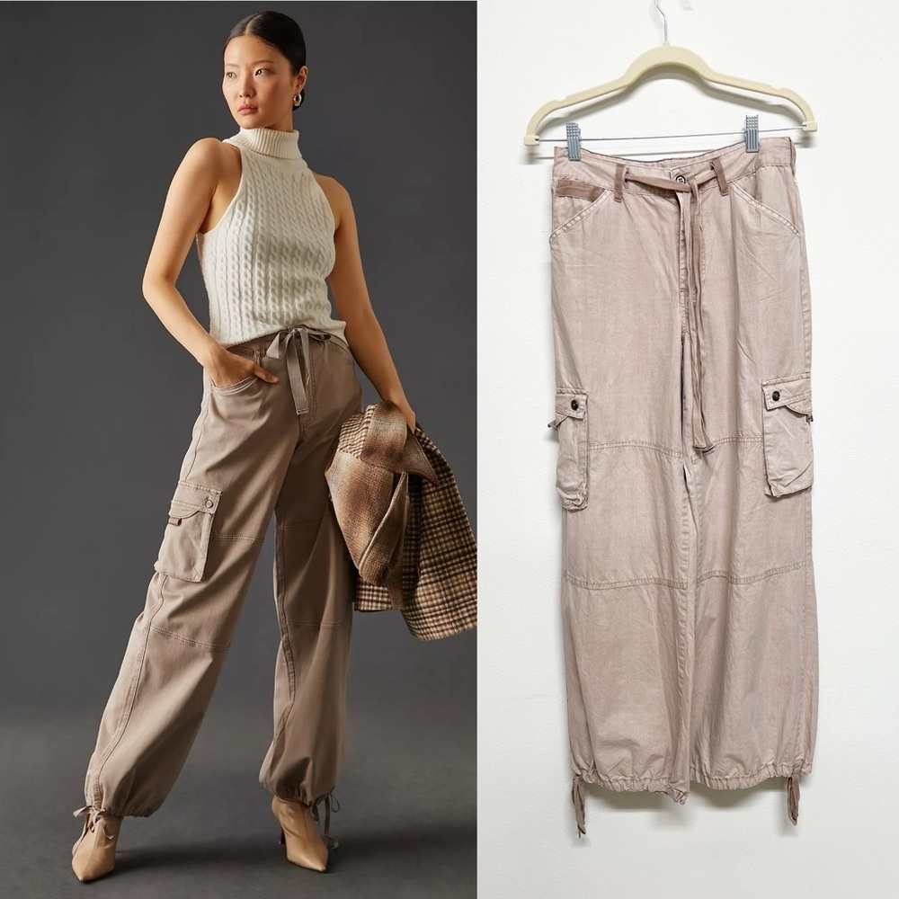 Pilcro Womens Neutral Beige Parachute Cargo Pocketed Belted Pants Size 25